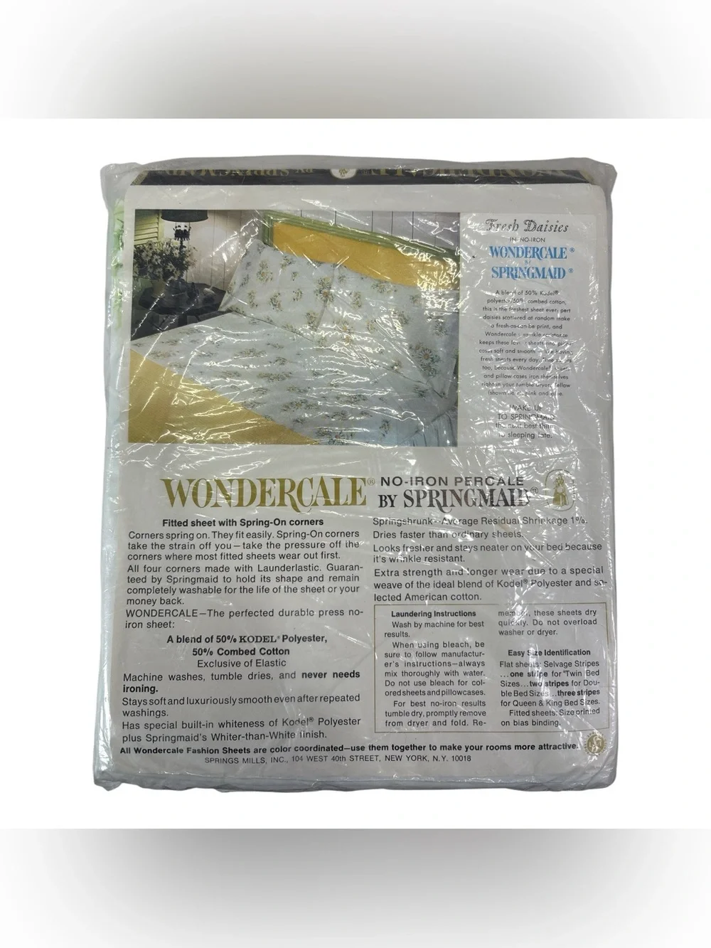 Vtg Springmaid Wondercale Double Fitted Sheet White Blue Fresh Daisy Floral New